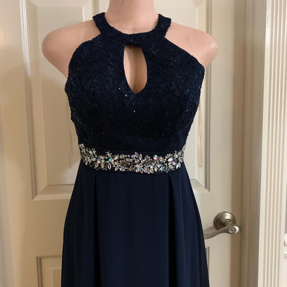 Women’s junior navy blue halter maxi dress size S